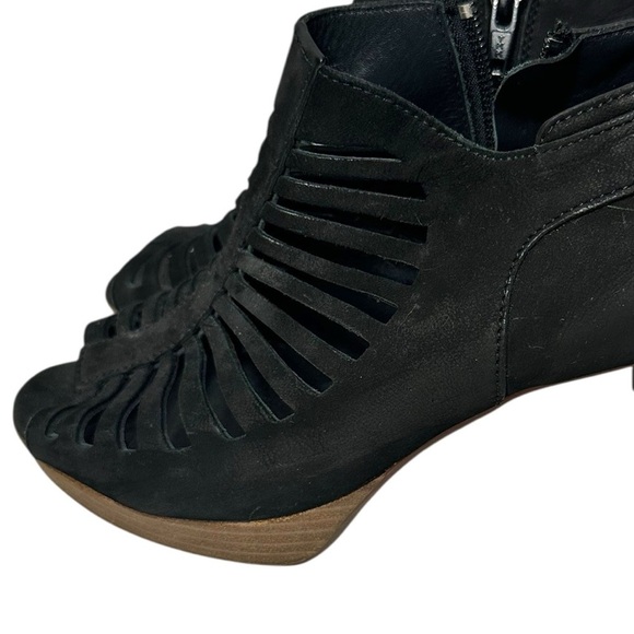 Paul Green Tasha Black Nubuck Leather Gladiator Peep Toe Ankle Booties Heels - Picture 11 of 11